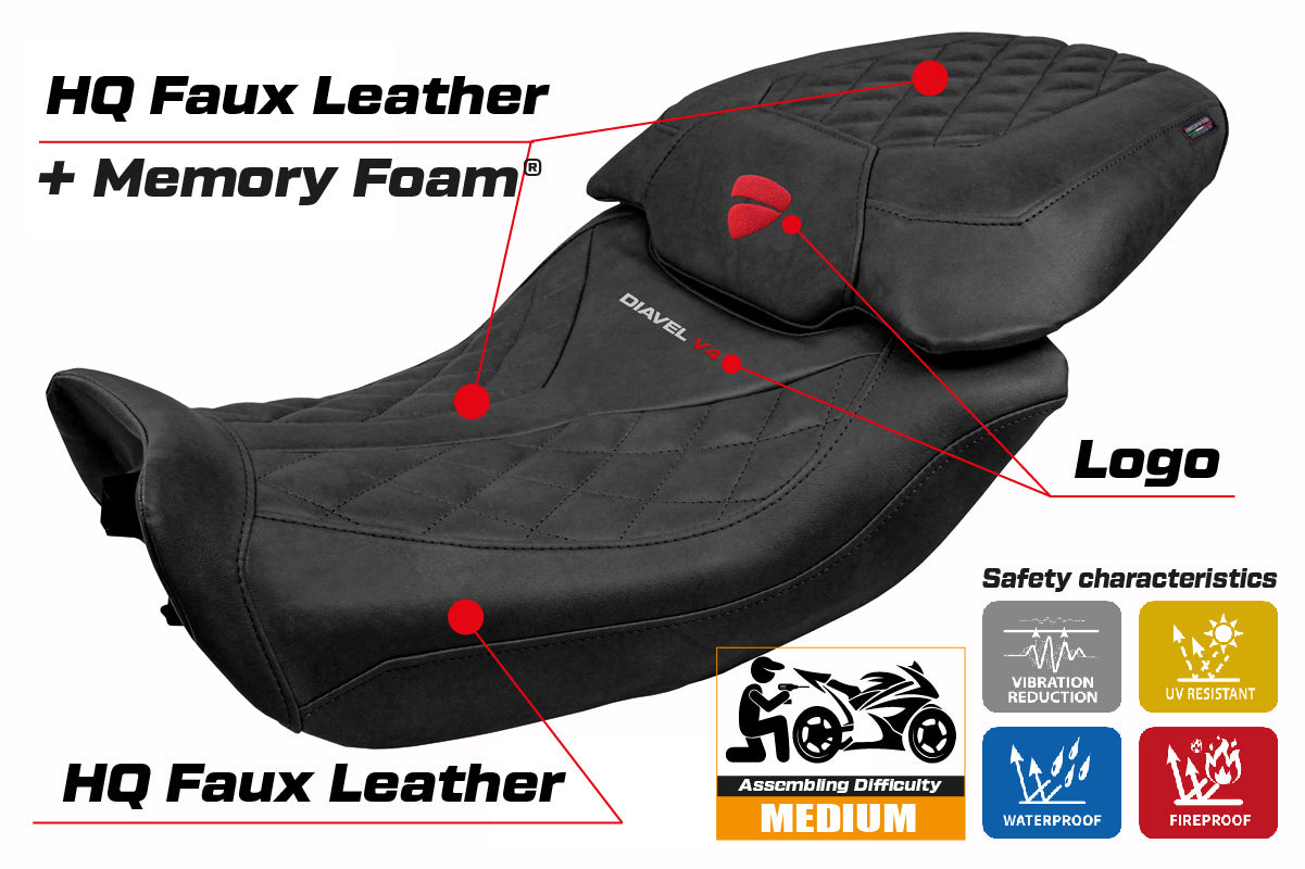 Ducati Diavel V4 2023-2025 Seat Cover Tappezzeria Italia TPZ Comfort Classic in Leather Black