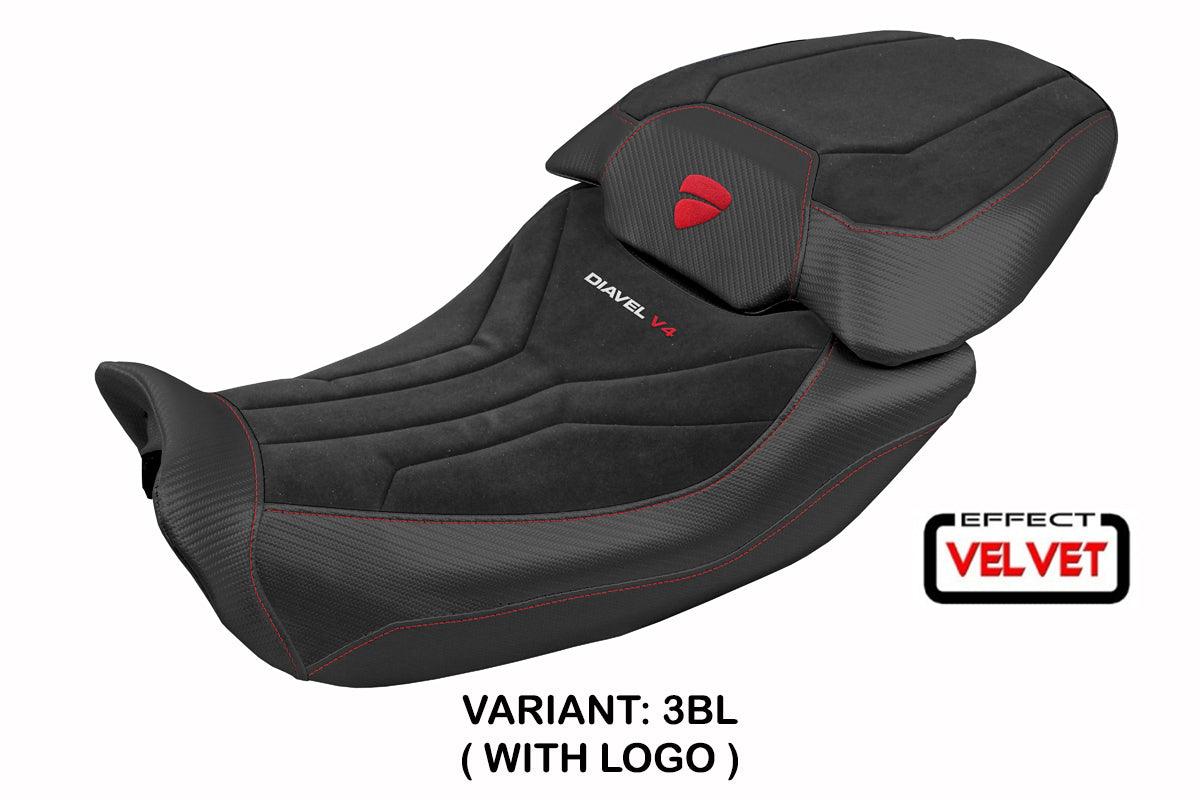 Funda de asiento Tappezzeria Italia TPZ para Ducati Diavel V4 2023-2025 en terciopelo negro Diablo