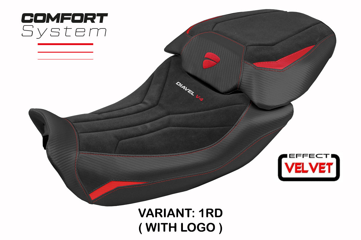 Funda de asiento para Ducati Diavel V4 2023-2025 Tappezzeria Italia TPZ Velvet Comfort en Diablo Black