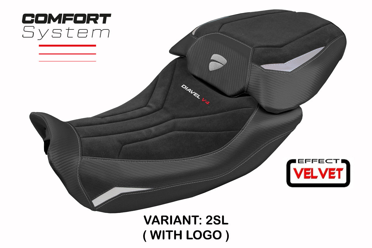 Funda de asiento Tappezzeria Italia TPZ para Ducati Diavel V4 2023-2025 en terciopelo rojo Diablo Comfort y negro