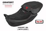 Funda de asiento Tappezzeria Italia TPZ para Ducati Diavel V4 2023-2025 en terciopelo Diablo Comfort plateado y negro