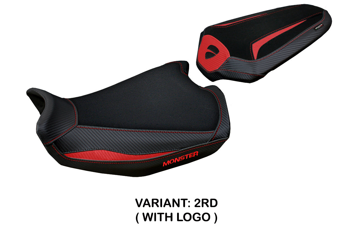 Funda de asiento Tappezzeria Italia TPZ para Ducati Monster 937 950 2021-2025 en rojo y negro