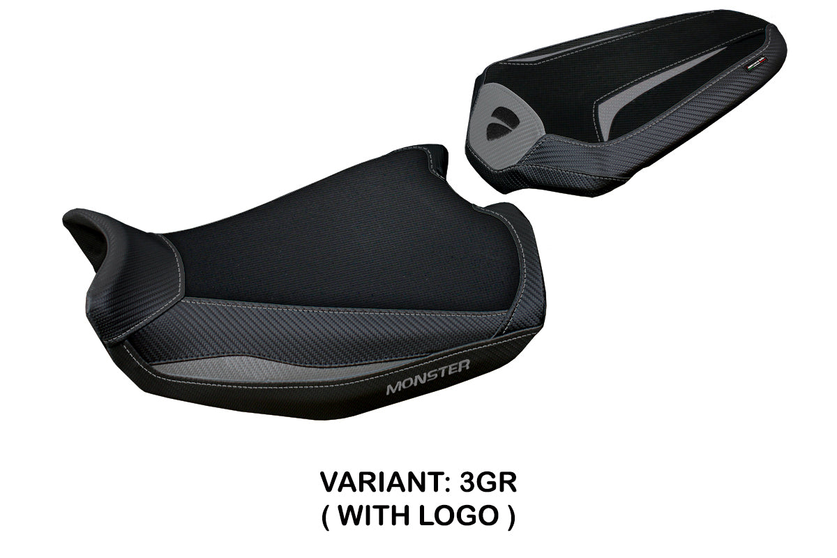 Funda de asiento Tappezzeria Italia TPZ para Ducati Monster 937 950 2021-2025 en gris y negro
