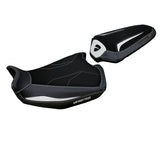 Funda de asiento Tappezzeria Italia TPZ Comfort para Ducati Monster 937 950 2021-2025 en blanco y negro