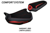 Funda de asiento Tappezzeria Italia TPZ Comfort para Ducati Monster 937 950 2021-2025 en rojo y negro