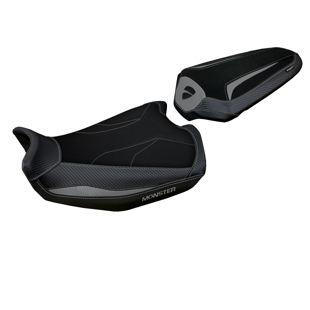 Funda de asiento Tappezzeria Italia TPZ Comfort para Ducati Monster 937 950 2021-2025 en gris y negro