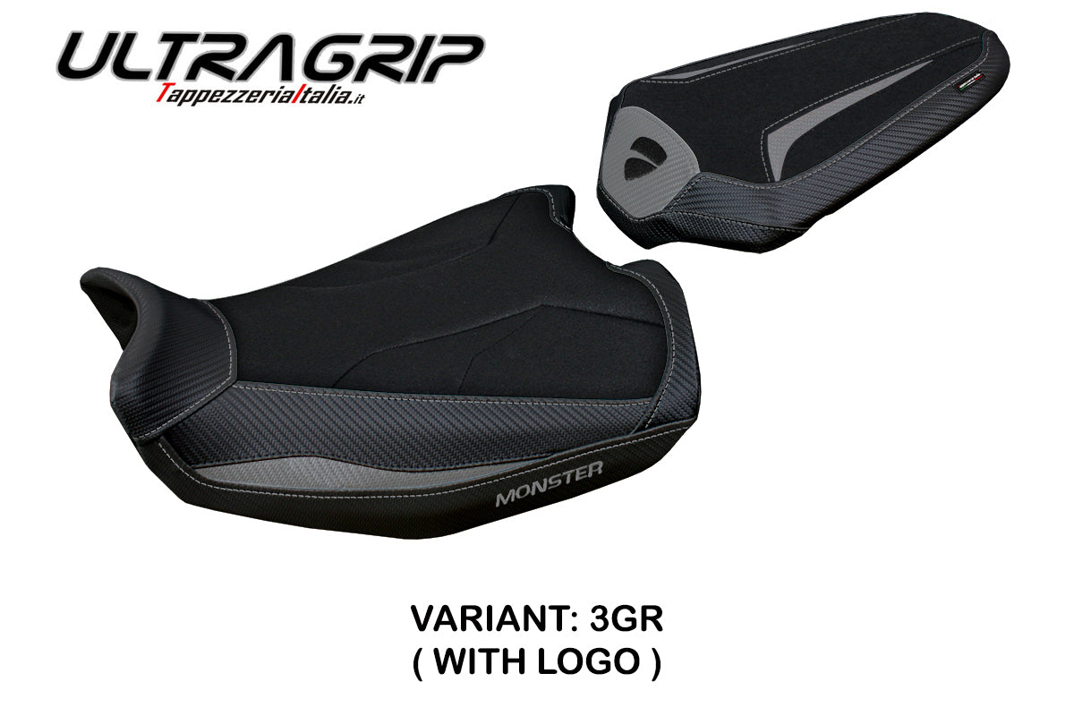 Funda de asiento Tappezzeria Italia TPZ Ultragrip para Ducati Monster 937 950 2021-2025 en gris y negro