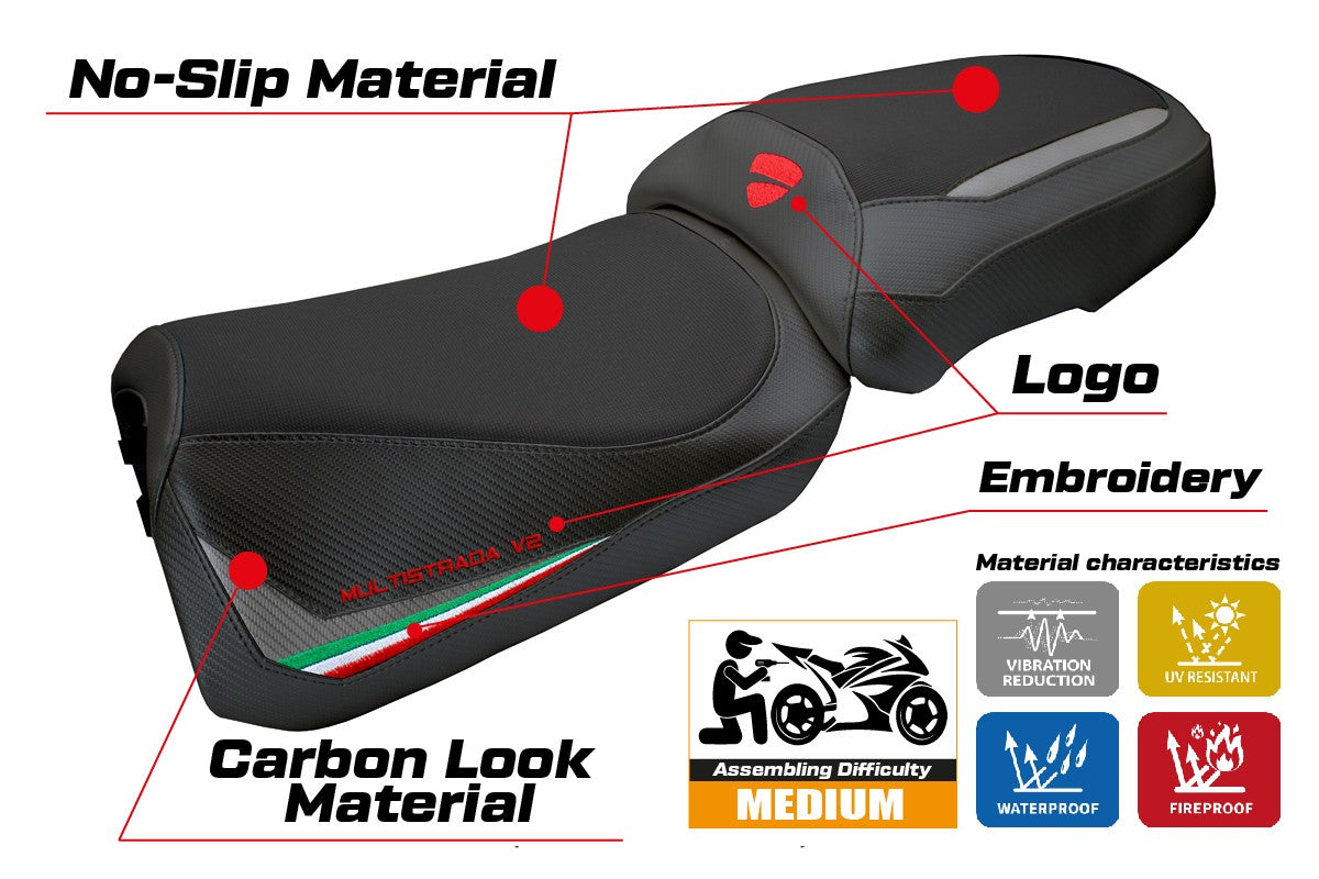 Funda de asiento para Ducati Multistrada V2 2025 Tappezzeria Gris Bandera Italiana Negra