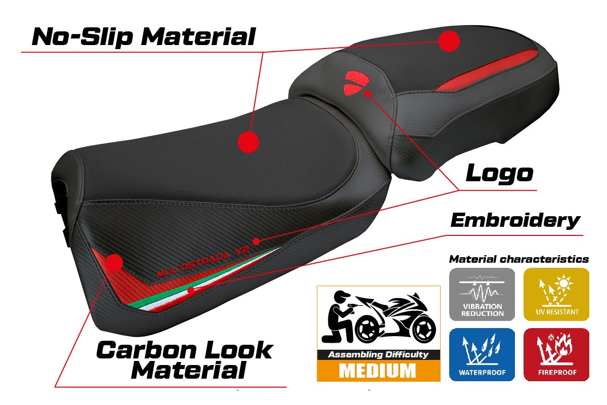 Ducati Multistrada V2 2025-2026 Seat Cover Tappezzeria Red Italian Flag Black