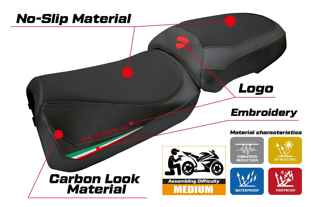Funda Asiento Ducati Multistrada V2 2025 Tappezzeria Italia TPZn Bandera Negro
