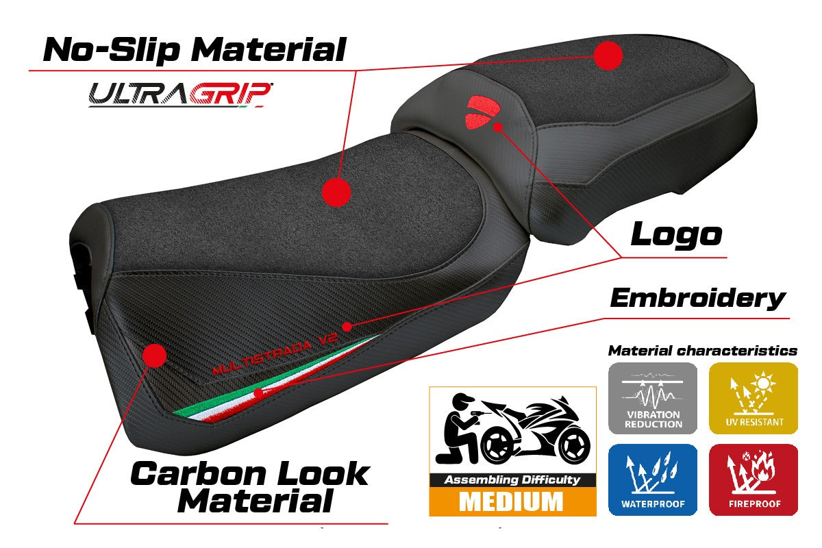 Ducati Multistrada V2 2025-2026 Seat Cover Tappezzeria Ultragrip Italian Flag Black