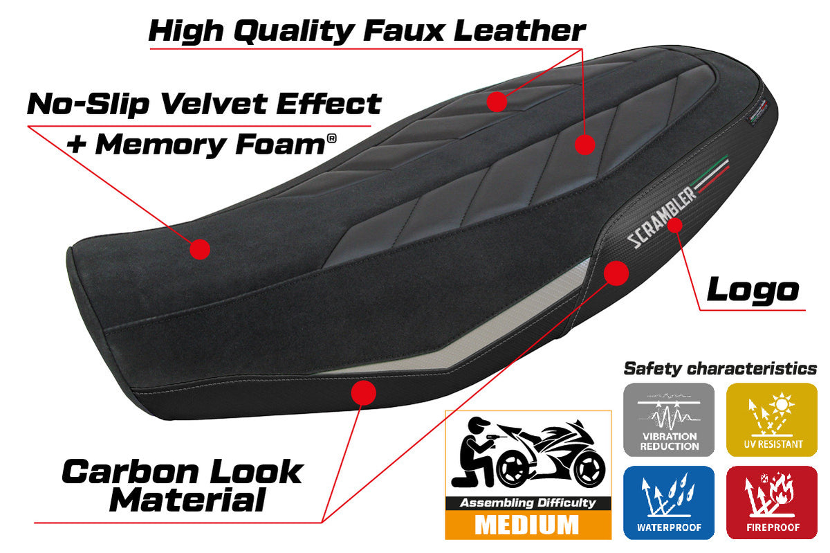 Ducati Scrambler 800 2023-2026 Seat Cover TPZ Italia Comfort Silver Black