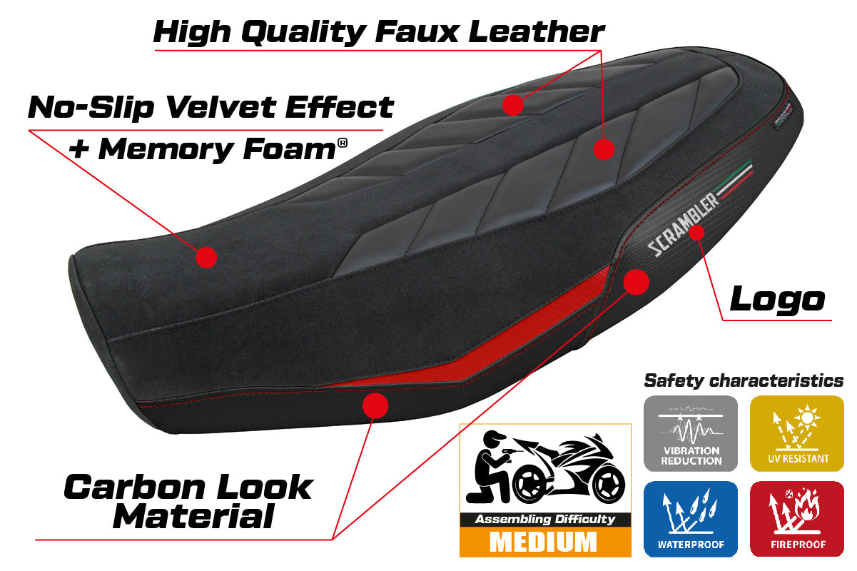 Ducati Scrambler 800 2023-2025 Seat Cover Tappezzeria Italia TPZ Comfort in Velvet Red and Black