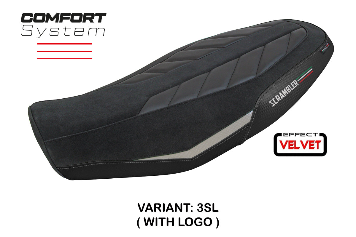 Ducati Scrambler 800 2023-2025 Seat Cover Tappezzeria Italia TPZ Comfort in Velvet Silver and Black