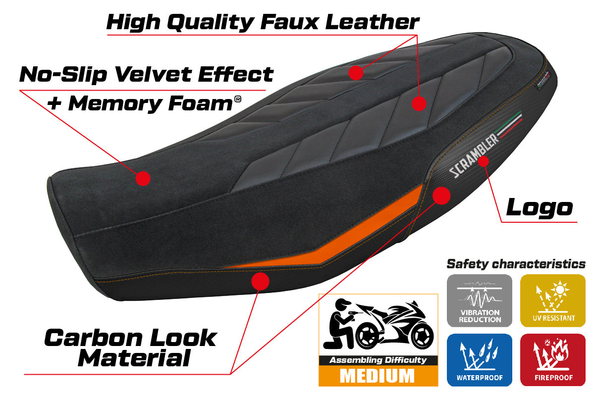 Ducati Scrambler 800 2023-2025 Seat Cover Tappezzeria Italia TPZ Comfort in Velvet Orange and Black
