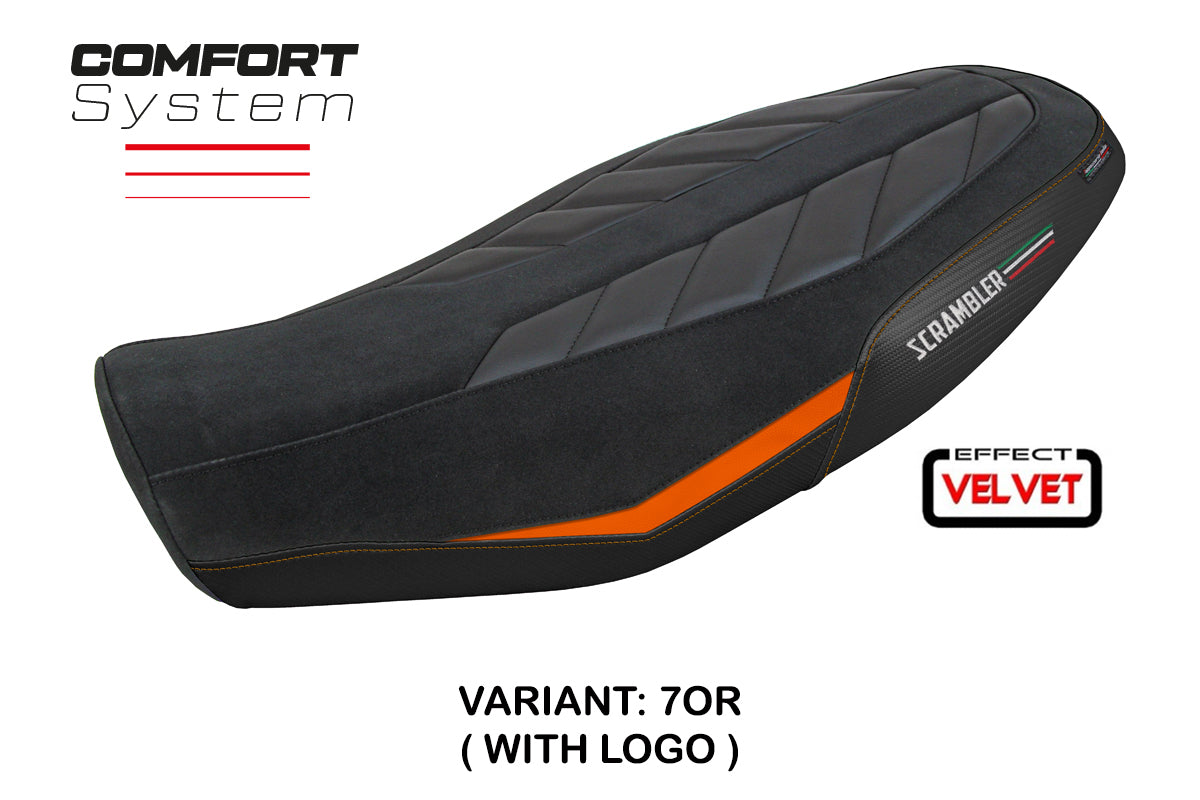 Ducati Scrambler 800 2023-2025 Seat Cover Tappezzeria Italia TPZ Comfort in Velvet Orange and Black