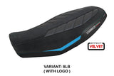 Funda de asiento Tappezzeria Italia TPZ para Ducati Scrambler 800 2023-2025 en terciopelo azul claro y negro