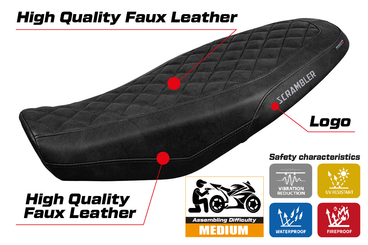 Ducati Scrambler 800 2023-2026 Seat Cover Tappezzeria Italia TPZ in Black Leather Look Diamond