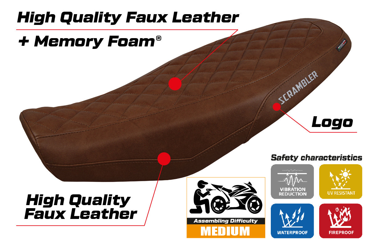 Ducati Scrambler 800 2023-2026 Seat Cover Tappezzeria Italia TPZ Comfort in Dark Brown Leather Look