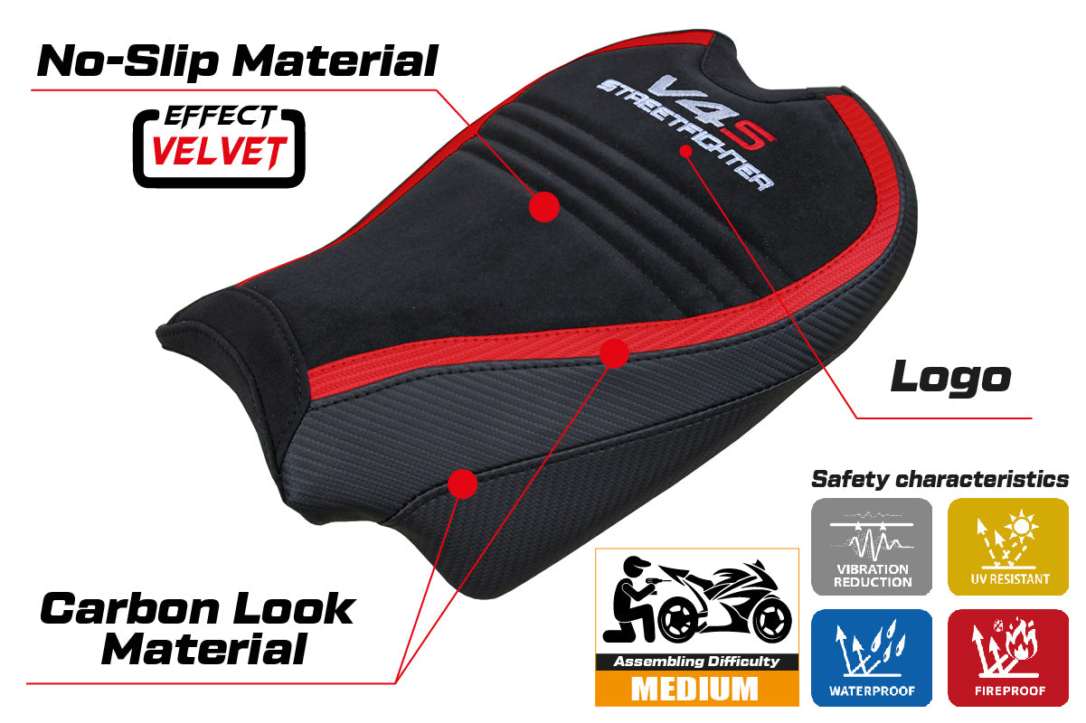 Ducati Streetfighter V4 S 2020-2024 Seat Cover Tappezzeria Italia TPZ in Velvet Red and Black SpEd