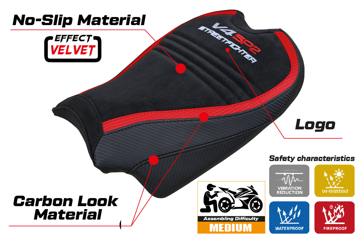 Ducati Streetfighter V4 SP2 2020-2024 Seat Cover Tappezzeria Italia TPZ in Velvet Red and Black SE