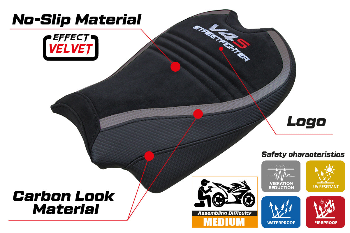 Ducati Streetfighter V4S 2020-2024 Seat Cover Tappezzeria Italia TPZ in Velvet Grey and Black SpED