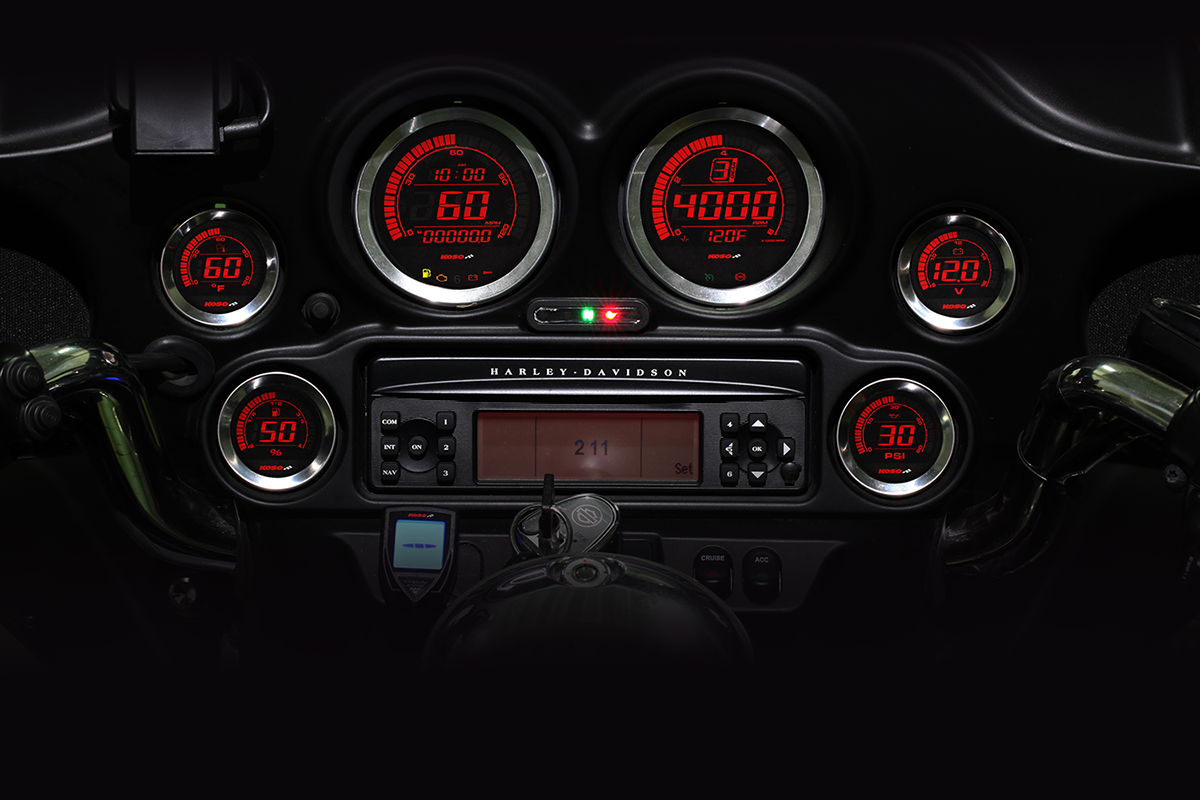 Kit de manómetros universal KOSO NORTH AMERICA de 6 piezas - Plateado para Harley BA050901 
