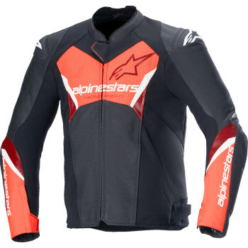 Chaqueta de cuero ALPINESTARS Faster v3 Airflow - Negro/Rojo Fluo - Talla 40 EE. UU. / 50 UE 3103625-1030-50 