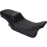 Asiento Predator 2Up de DRAG SPECIALTIES - Vinilo - Costura plateada de doble diamante - FLH '08-'23 0801-1492 