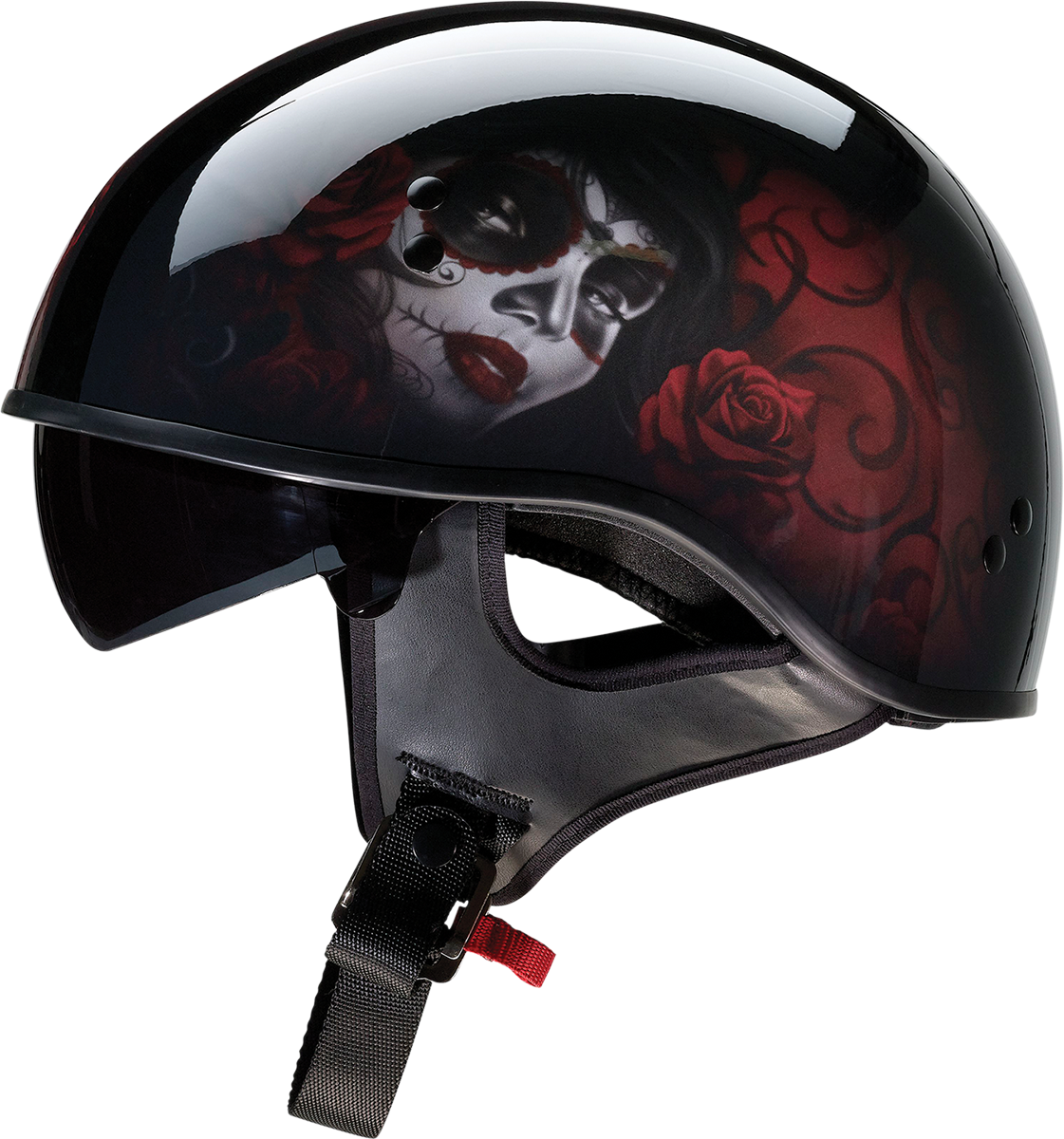 Z1R Vagrant Motorcycle Helmet - Red Catrina - Black/Red