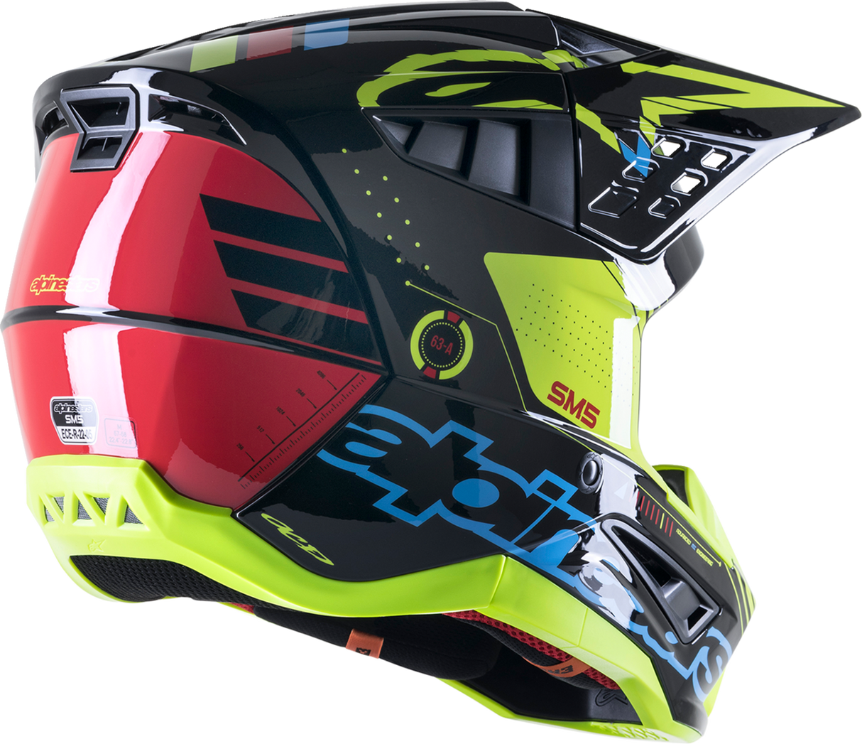 Casco de moto ALPINESTARS SM5 - Acción - Negro brillante/Azul/Amarillo fluorescente - XL 8306122-1757-XL