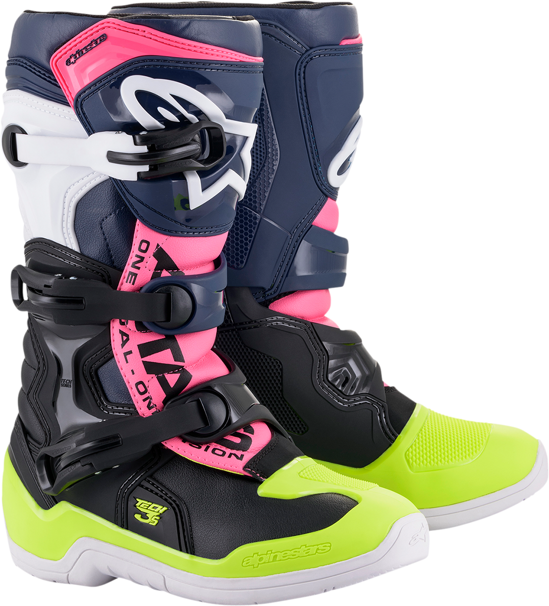Botas ALPINESTARS Tech 3S - Negro/Azul/Rosa/Blanco/Amarillo - Talla 6 (EE. UU.) 2014018-1176-6