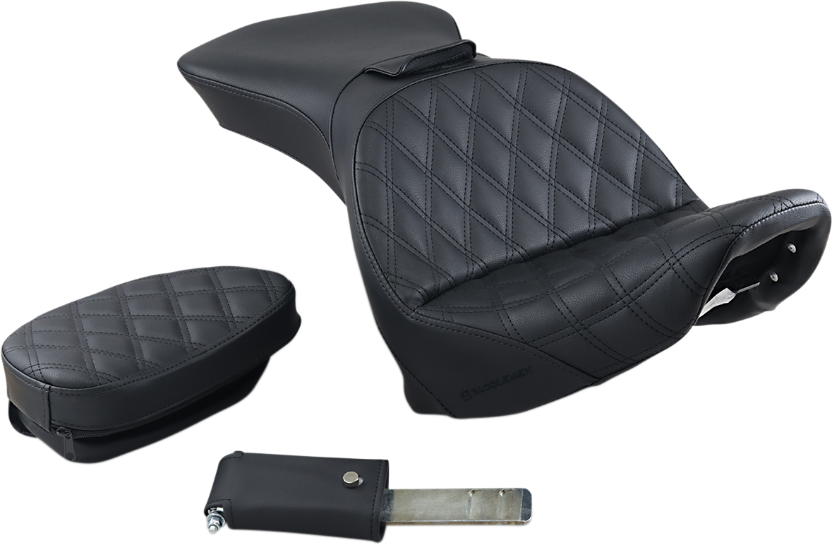 Asiento SADDLEMEN Explorer - Con respaldo - Costuras enrejadas - Negro - FLSTS 800-23-030LS 