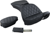 Asiento SADDLEMEN Explorer - Con respaldo - Costuras enrejadas - Negro - FLSTS 800-23-030LS 