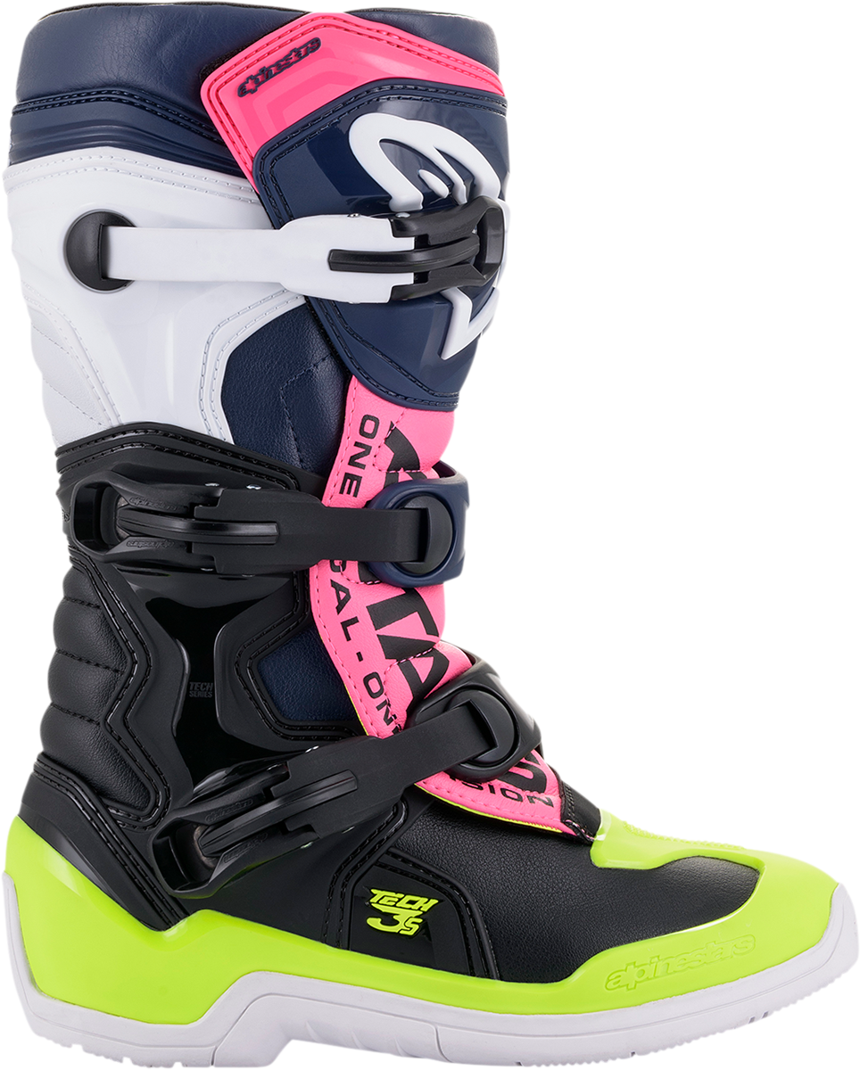 Botas ALPINESTARS Tech 3S - Negro/Azul/Rosa/Blanco/Amarillo - Talla 5 de EE. UU. 2014018-1176-5