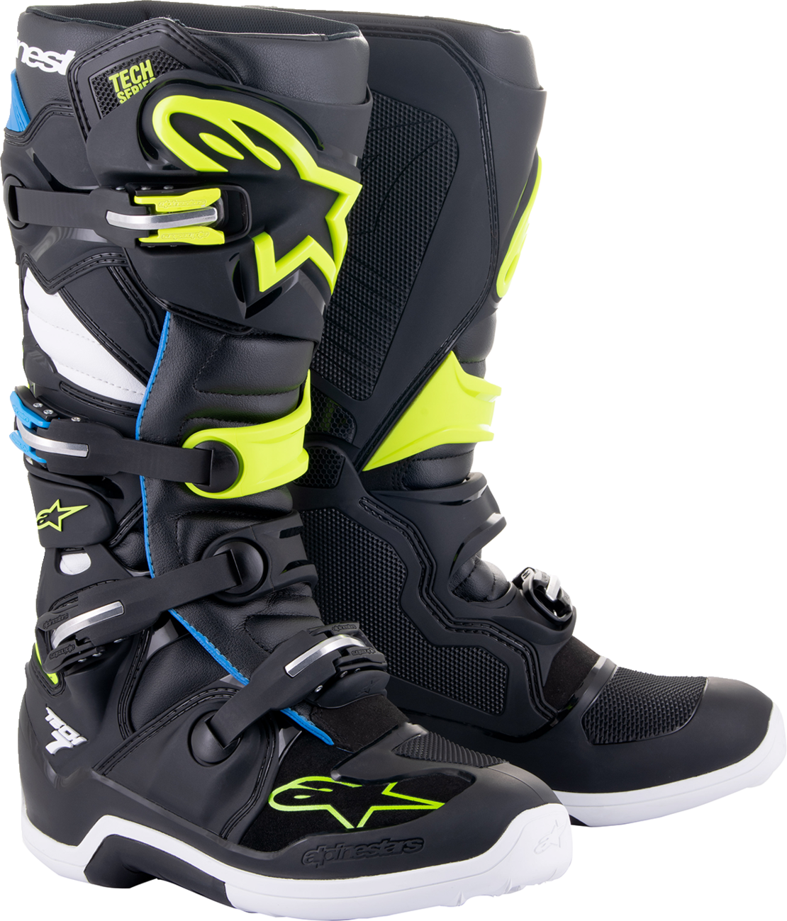 Botas ALPINESTARS Tech 7 - Negro/Azul/Amarillo Fluorescente - Talla 8 (EE. UU.) 2012014-1795-8