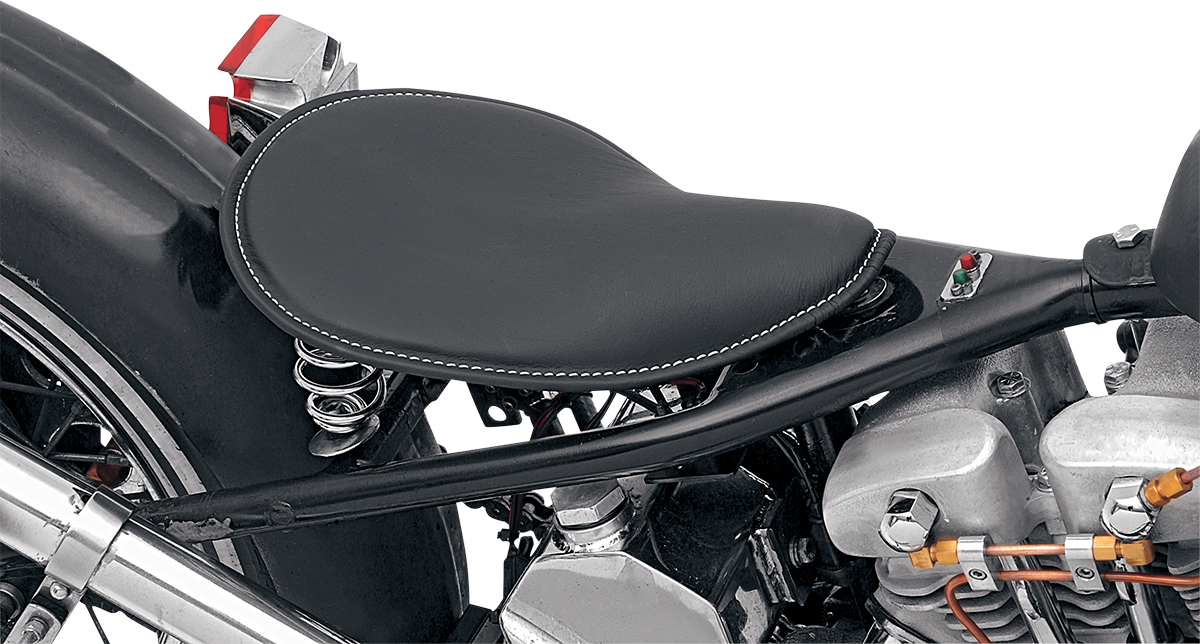 Asiento DRAG SPECIALTIES - Spring Solo - Perfil bajo - Pequeño - Cuero negro/Costuras blancas 0806-0028