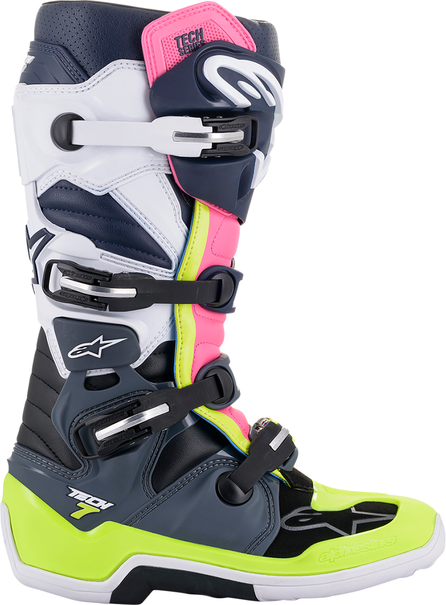 Botas ALPINESTARS Tech 7 - Negro/Rosa/Blanco/Amarillo - Talla 10 (EE. UU.) 2012014-9076-10