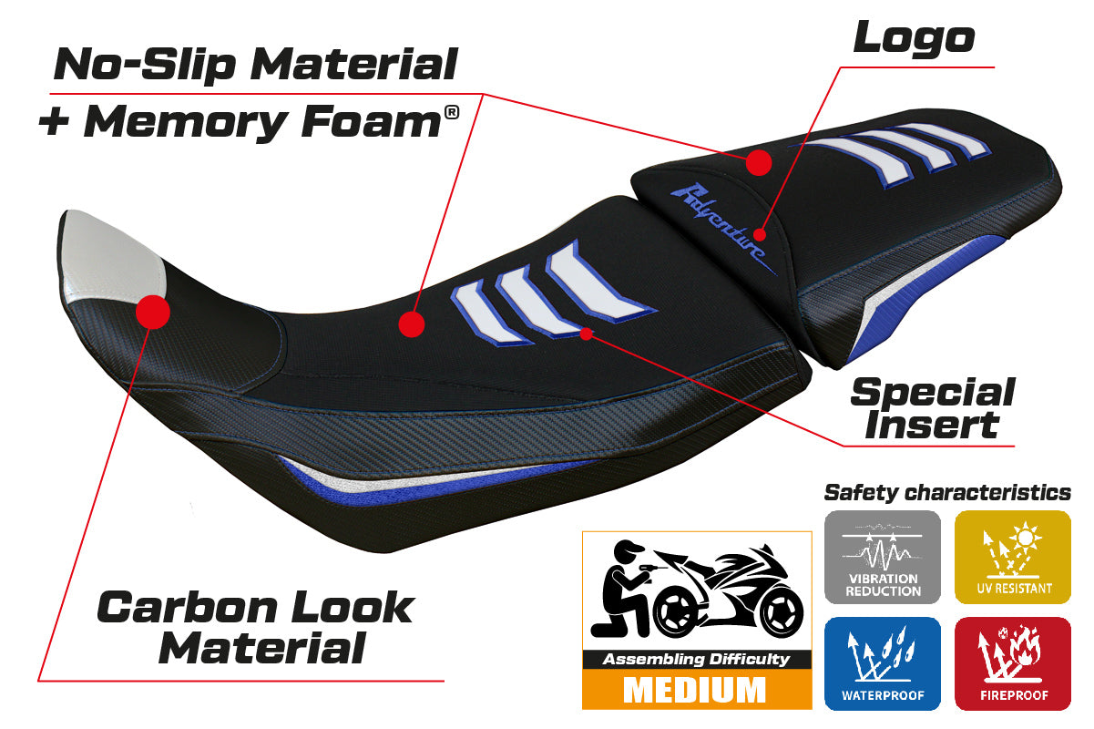 Funda de asiento Tappezzeria Italia TPZ Comfort para Honda Africa Twin 1100 2020-2024 en azul y blanco SE