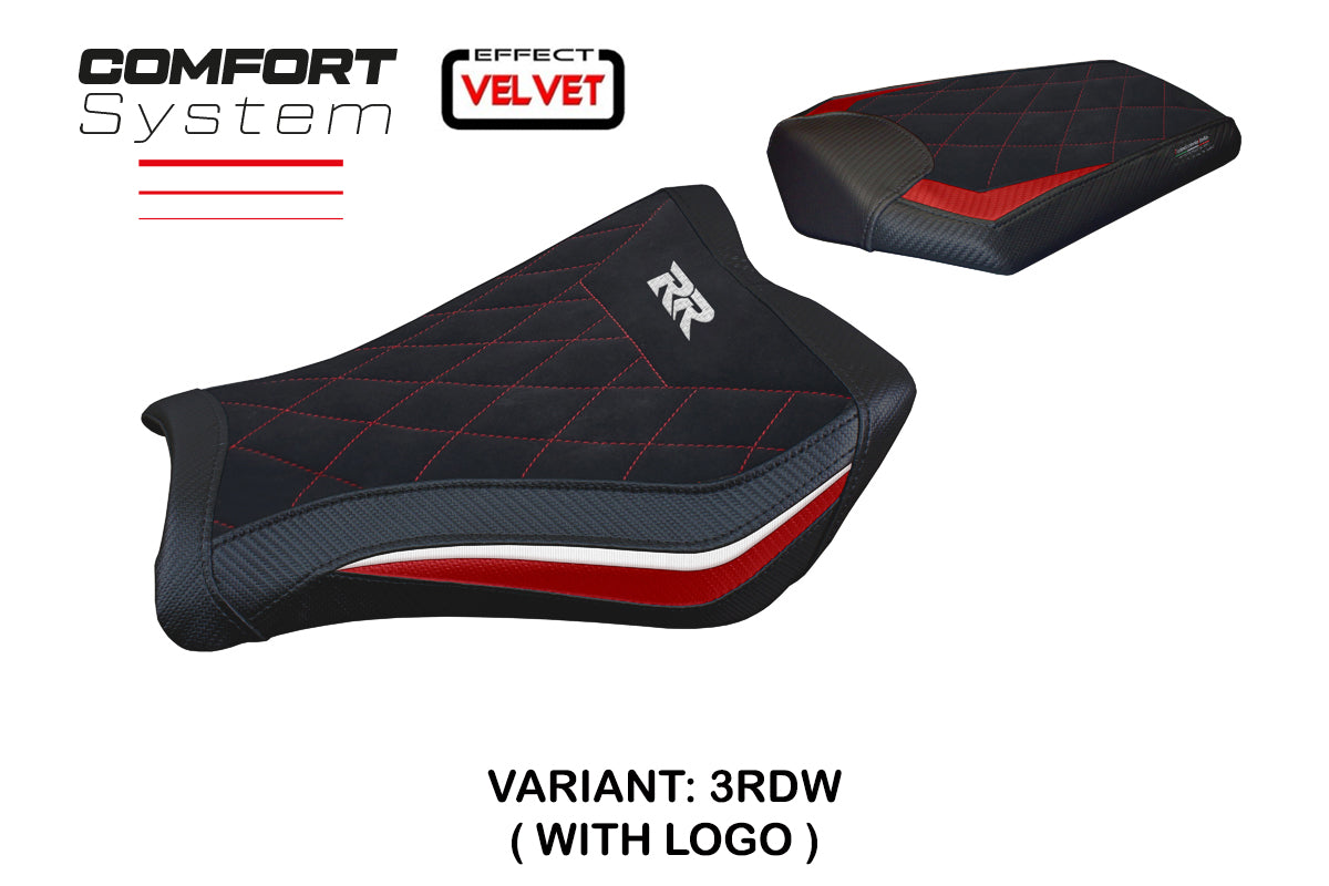 Funda de asiento Honda CBR1000RR 2008-2016 Tappezzeria Italia TPZ Comfort en rojo y blanco diamante