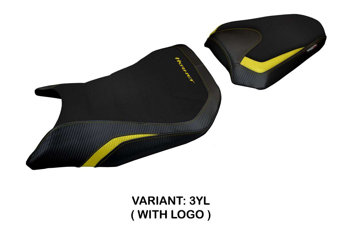 Funda de asiento para Honda CB750 Hornet 2023-2025 Tappezzeria Italia TPZ en amarillo y negro