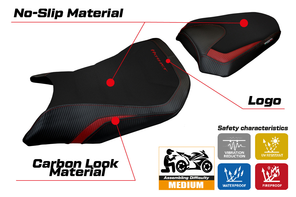Funda de asiento para Honda CB750 Hornet 2023-2025 Tappezzeria Italia TPZ en rojo y negro