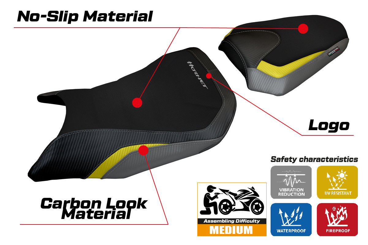Honda CB750 Hornet 2023-2026 Seat Cover Tappezzeria Italia TPZ in Grey, Yellow and Black