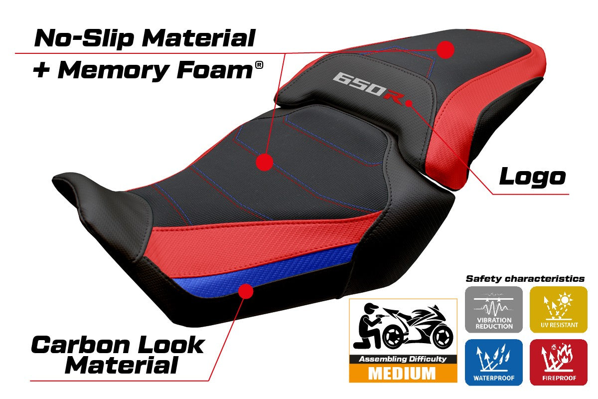 Funda de asiento Honda CBR650R 2024-2025 Tappezzeria Italia TPZ Comfort Rojo Azul Negro