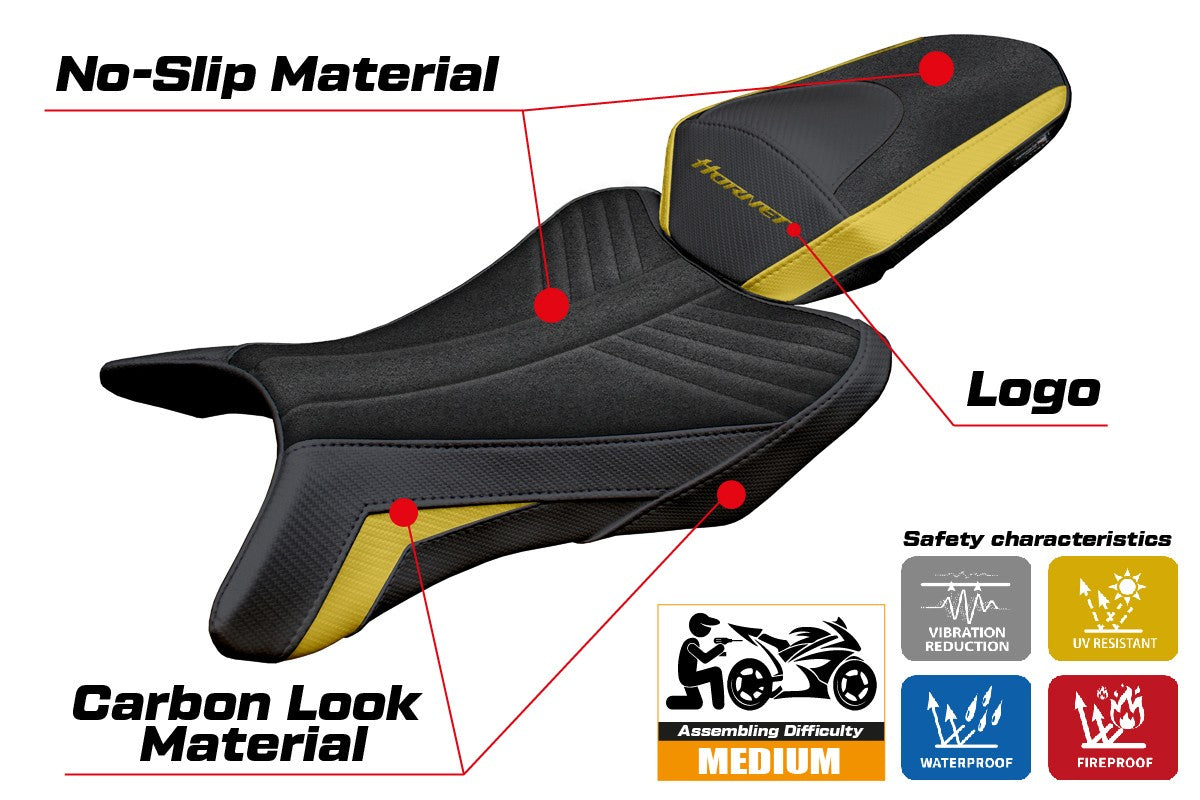 Funda de asiento Honda CB 1000 Hornet 2025 Tappezzeria Italia TPZ Ultragrip Oro Negro
