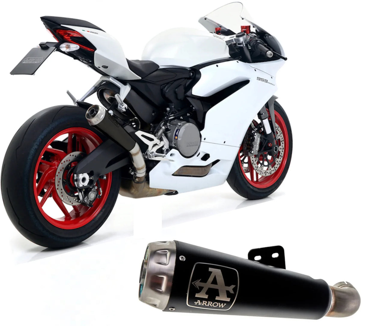 Silenciador Arrow Ducati 959 Panigale 16-19 (modelos no estadounidenses) homologado Nichrom Dark Pro-Race con tubo de conexión soldado para colectores originales 71880prn