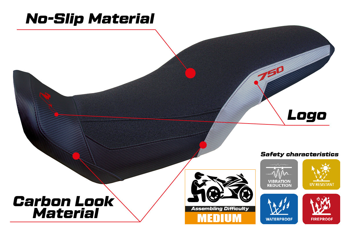Honda Transalp XL 750 2023-2025 Seat Cover Tappezzeria Italia TPZ Ultragrip in Silver and Black