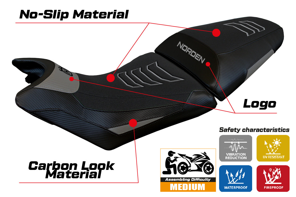 Funda de asiento Husqvarna Norden 901 2022-2025 Tappezzeria Italia TPZ Ultragrip en gris y negro