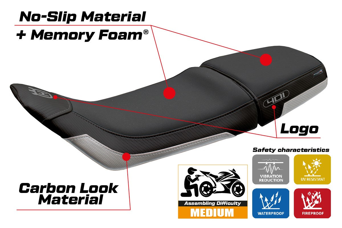 Funda Asiento Husqvarna Svartpilen 401 2018-2023 Tappezzeria Italia TPZ Comfort Plata Negro