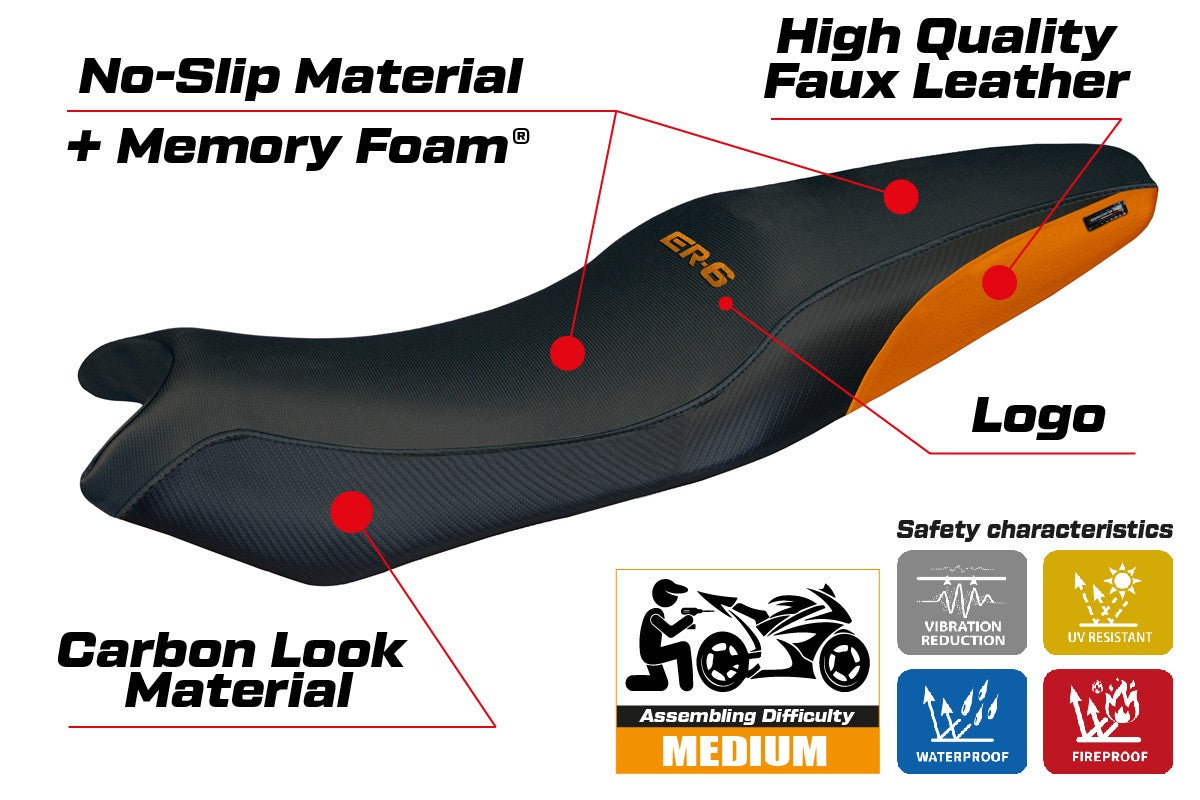 Kawasaki ER 6N / ER 6F 2005-2011 Seat Cover Tappezzeria Italia TPZ Comfort Orange Black
